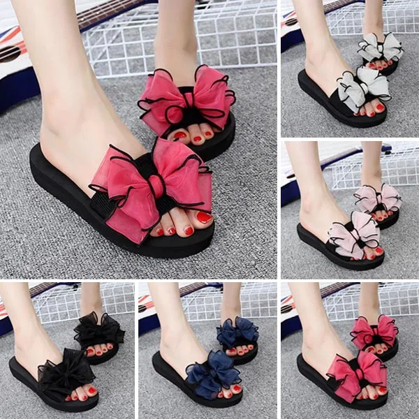Новинка 2018 года милые летние женские шлепанцы с газовым бантом на плоской