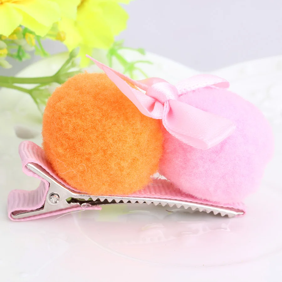 Разноцветные заколки для волос с помпоном ярких цветов ручной работы милые