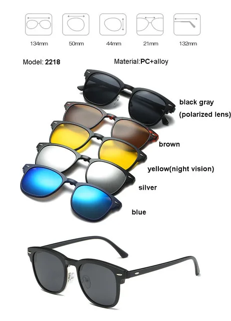 2218 Brightzone Мода 5+ 1 костюм многофункциональный для мужчин магнитный зажим солнцезащитные очки для женщин магнит очки Оптические Близорукость очки поляризационные - Цвет линз: 2218