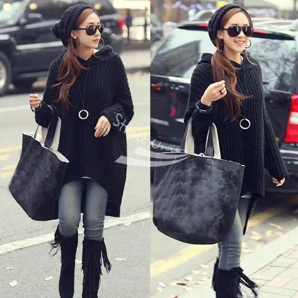 Women's Knitwear Knitting Long Irregular Hem Hooded Loose Sweater Coat Outerwear free shipping 7736 | Женская одежда