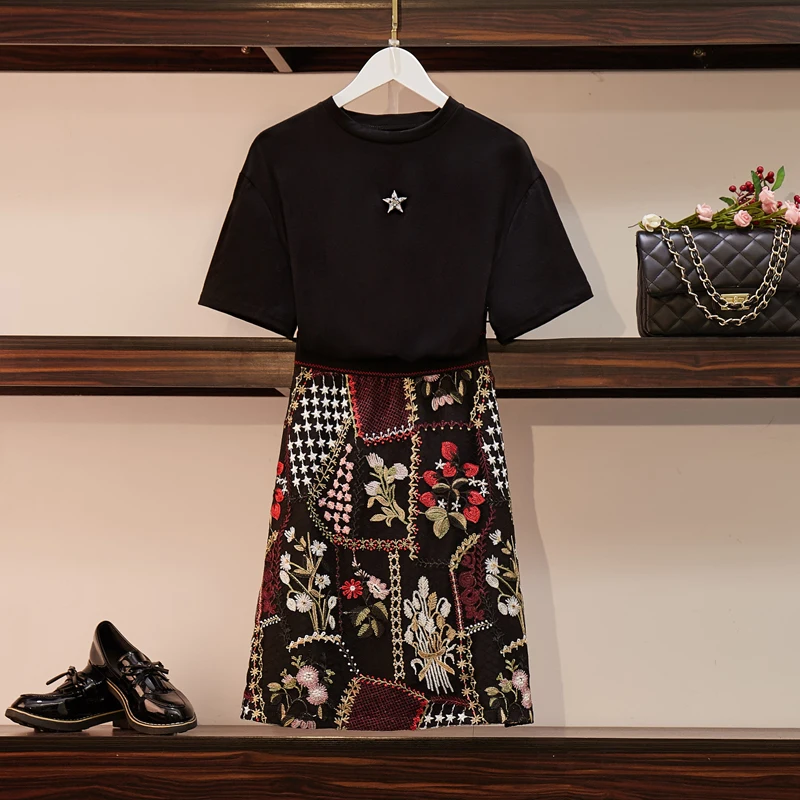 Женский хлопковый комплект из 2 предметов HAMALIEL черная футболка с пятиугольным