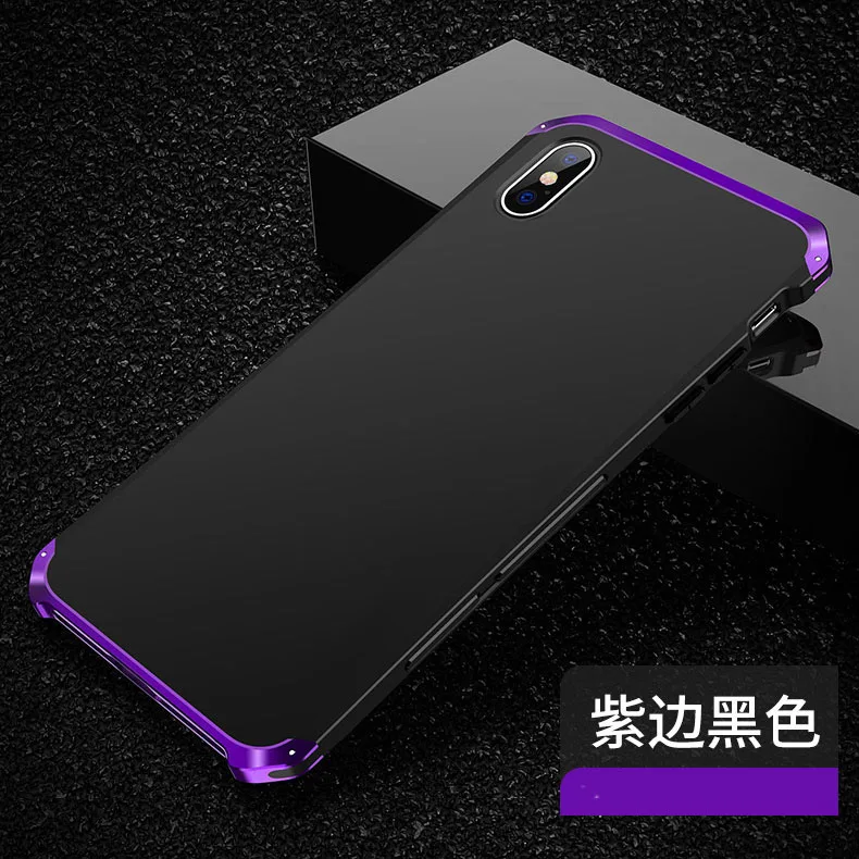 black purple Роскошный бронированный металлический алюминиевый+ PC сверхпрочный защитный чехол для телефона для iPhone 11 pro X XS MAX 8 6 6S 7 Plus 5S SE XR чехол - Цвет: black purple