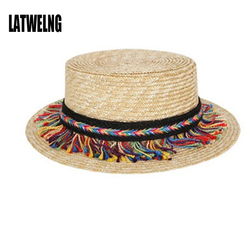 2017 Горячая ручной Для женщин Девушка Лето кисточкой соломенная Шляпы
