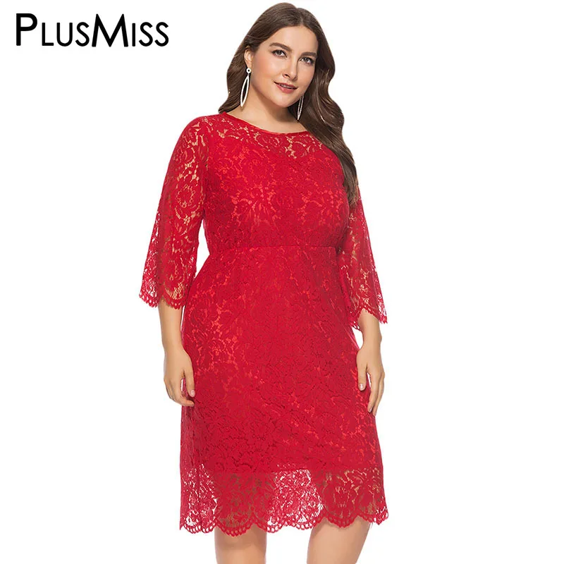 PlusMiss размера плюс 6XL 5XL 4XL сексуальный из кружев кроше с элегантные Платья для
