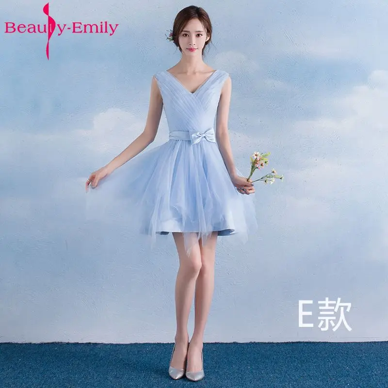 E Beauty Emily короткие кружевные синие платья подружки невесты трапециевидные платья без рукавов со шнуровкой и открытыми плечами для свадебной вечеринки и выпускного вечера - Цвет: E
