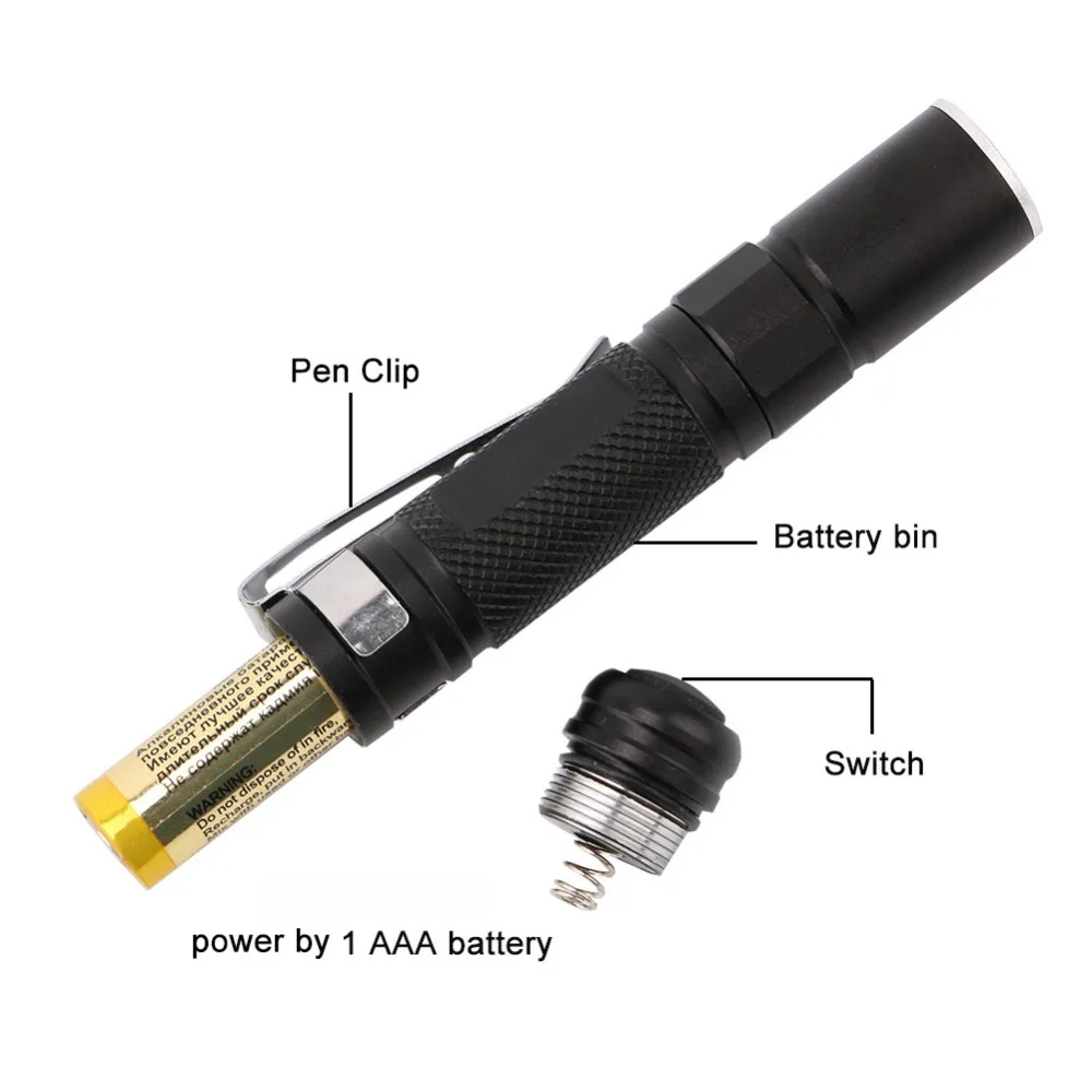 1 Режим светодиодный ручка USB флэш светильник супер яркий мини светодиодный Ручка светильник регулируемый фокус работы Карманный светильник фонарь с зажимом элементов питания типа AAA