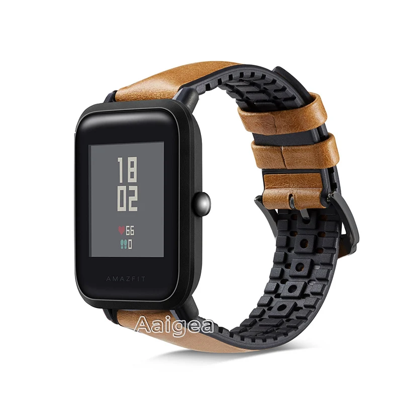 Smooth Brown Кожаный силиконовый ремешок для часов, ремешок для Xiaomi Huami Amazfit Bip BIT PACE Lite, Молодежные умные часы, сменный ремешок 20 мм, ремешок на запястье - Цвет: Smooth Brown