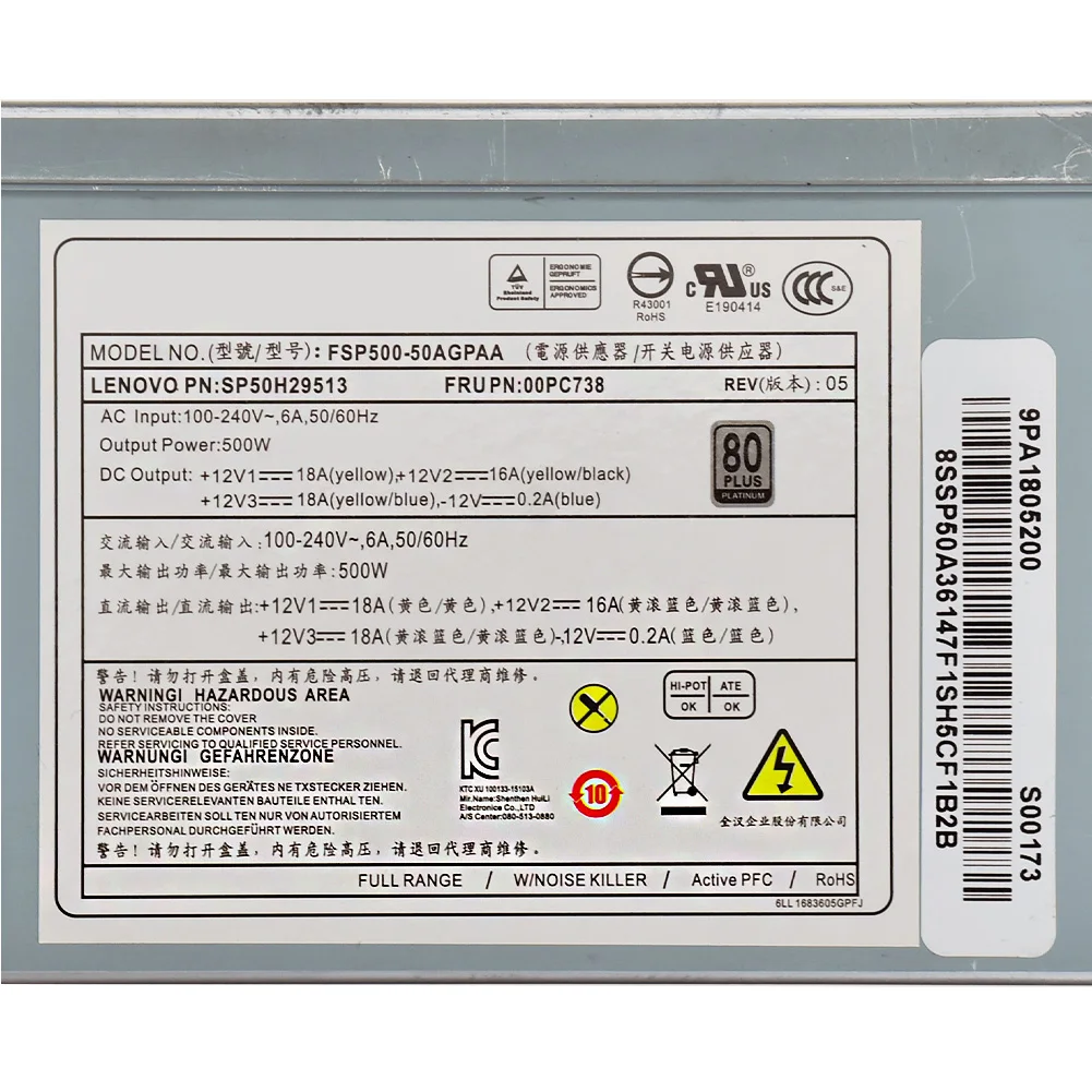 Для Acer и Lenovo M6300 12 контактный Компьютер Мощность FSP500 50AGPAA 00PC738 HK400 11PP D15 220P1A 500W|Блоки