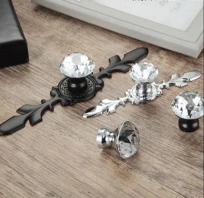 Стеклянная для комода ручка Pull Crystal круглые ручки ящиков черная прозрачная