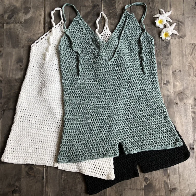 Вязаный купальник Цельный женский сексуальный вязаный 2019 с V образным вырезом и