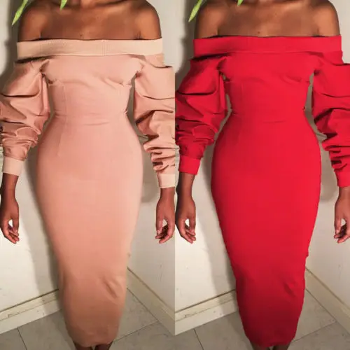 Женское платье с открытыми плечами длинным рукавом и вырезом лодочкой|sleeve dress|pencil