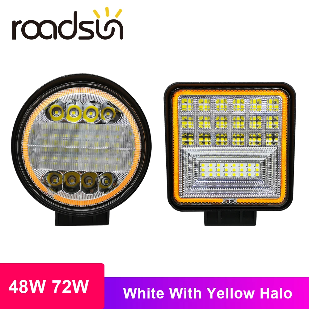 Roadsun машинка для стрижки 48 Вт 72 Вт светодиодный бар белый светильник с желтым Halo светодиодный Подсветка для тракторов внедорожные DRL автомобиль внедорожник грузовики противотуманная фара 12V 24V
