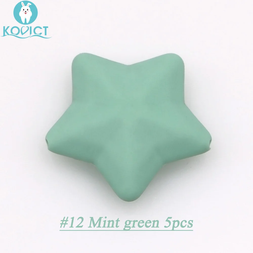 NO.12 Mint green Kovict 5 шт/12 шт утолщаются силиконовые бусины звезда 38*12 мм еда без бисфенола-а класс ребенка прорезыватель DIY пустышка цепи грызунок пентаграмма шарик - Цвет: NO.12 Mint green