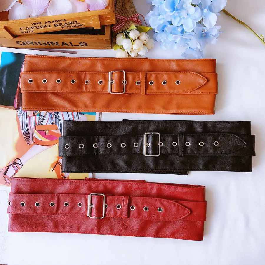 

Newest design wide belt soft leather wide belts for women waist belt strap silver buckle big circle buckle lady dress Coat gift