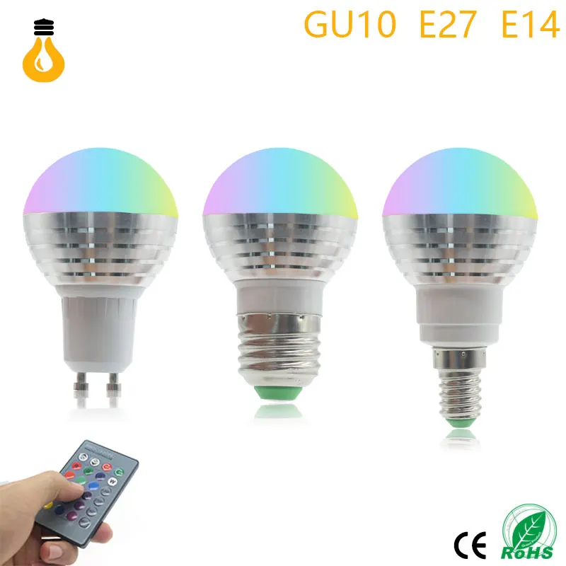 GU10 E14 E27 RGB Светодиодная лампа 5 Вт 16 цветов сменная Светодиодный прожектор + ИК