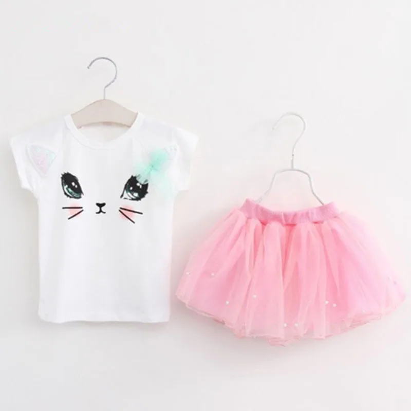 Комплект для маленьких девочек летняя футболка с коротким рукавом и юбка милым