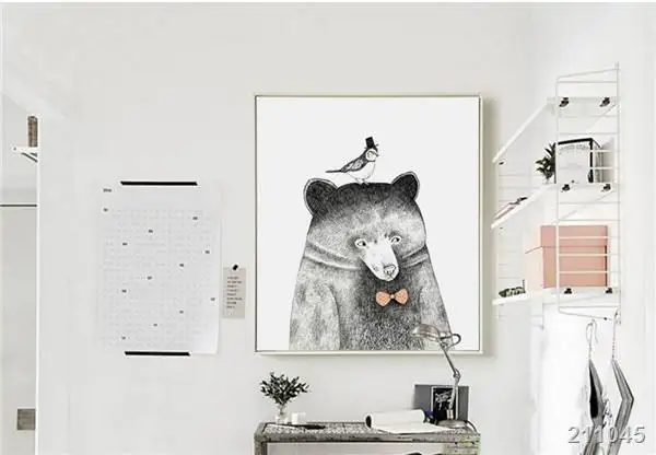 Триптих акварельные животные картина Лев медведь панда художественные принты на