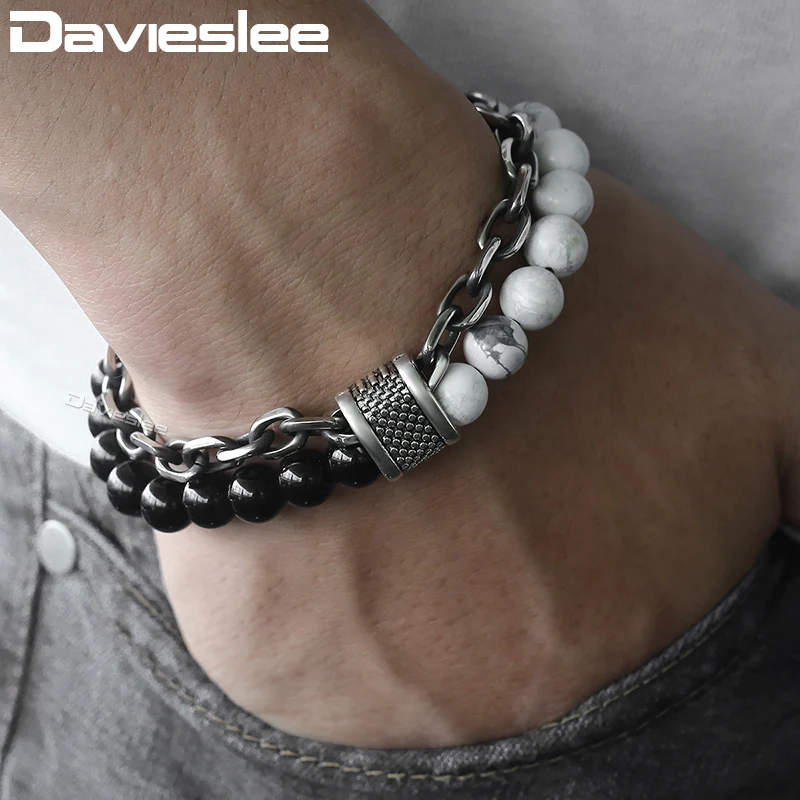 Браслет-цепочка Davieslee LDBM24 мужской из нержавеющей стали длина 14 мм | Украшения и