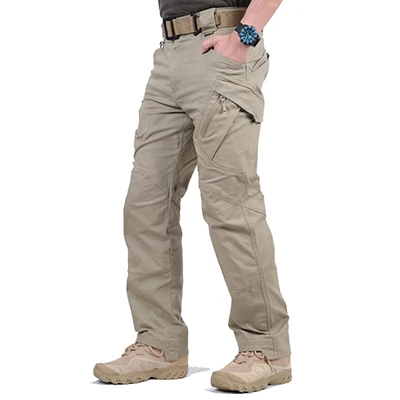 khaki IX7 тактические мужские брюки карго, мужские уличные хлопковые военные износостойкие Брюки с карманами для альпинизма, пешего туризма, треккинга - Цвет: khaki