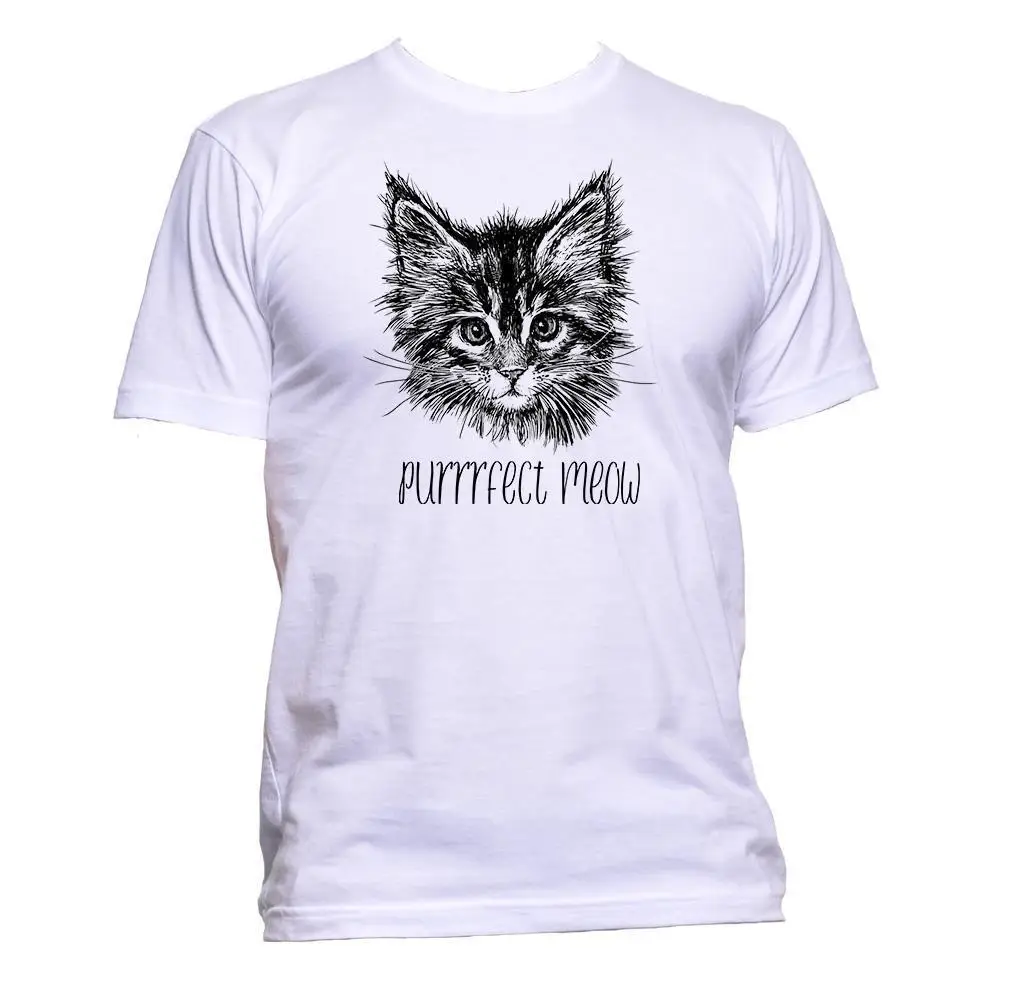 

Print T Shirt Men Hot Cat Purrrfect Meow Animal Cat Lover Slogan T-Shirt Mens Womens Unisex Fashion O-Neck T Shirt