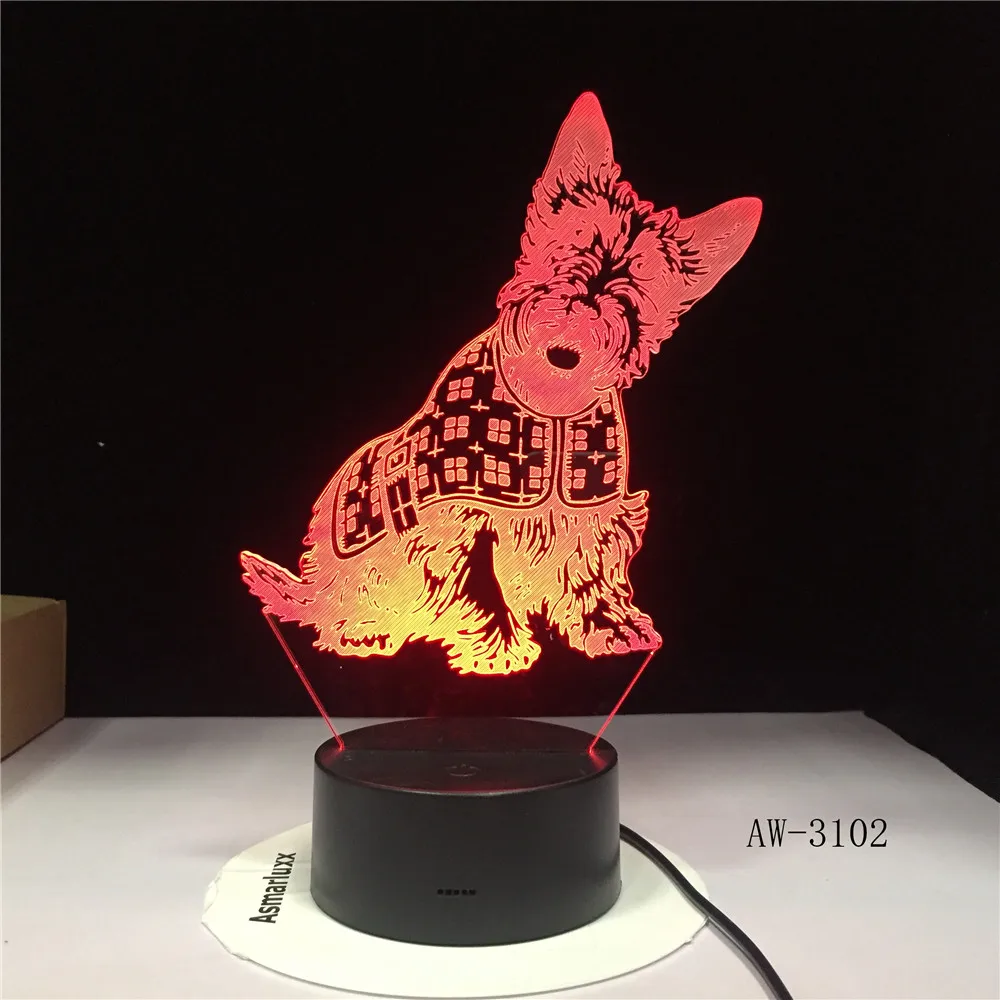 Миниатюрная лампа для собаки шнауцера галстука корги 3D иллюзия светильник