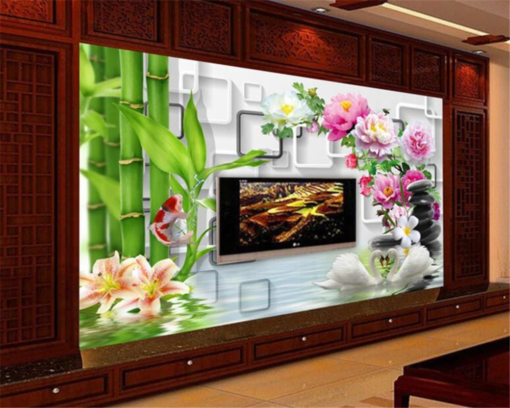 3D обои на заказ 3d из бамбука koi lily для украшения дома стен 3 d papel de parede papier peint|3d