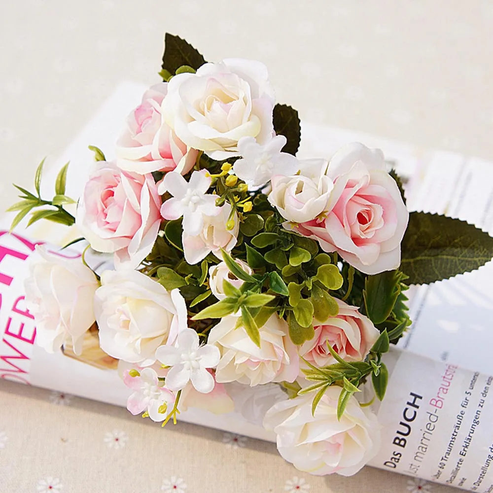 light pink 13 голов шелковые розы Букет невесты свадебное Рождественское украшение для дома ваза декоративный цветочный горшок Искусственные Цветы Скрапбукинг - Цвет: light pink