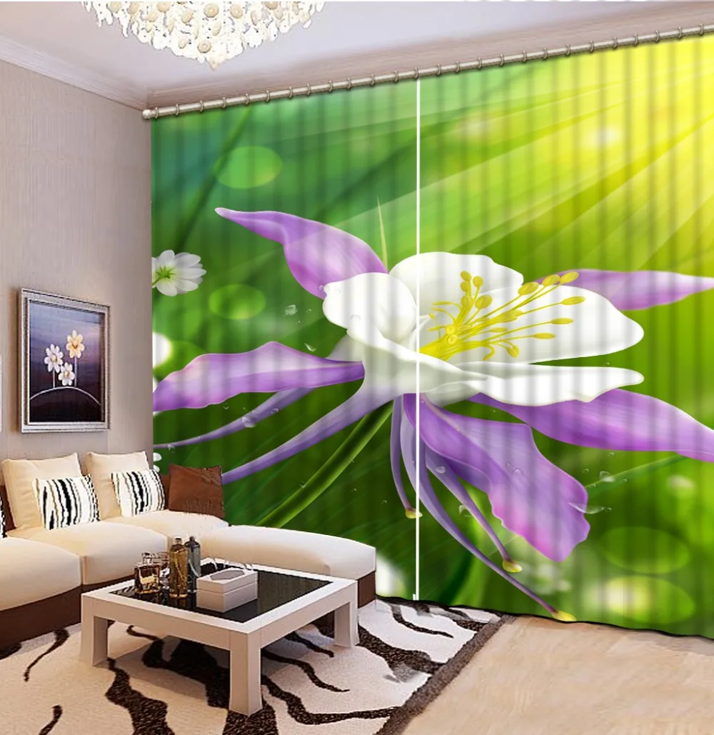

3D Curtain Modern Home Decoration Living Room Curtains 3d curtains Sunlight green flowers Fashion Customized