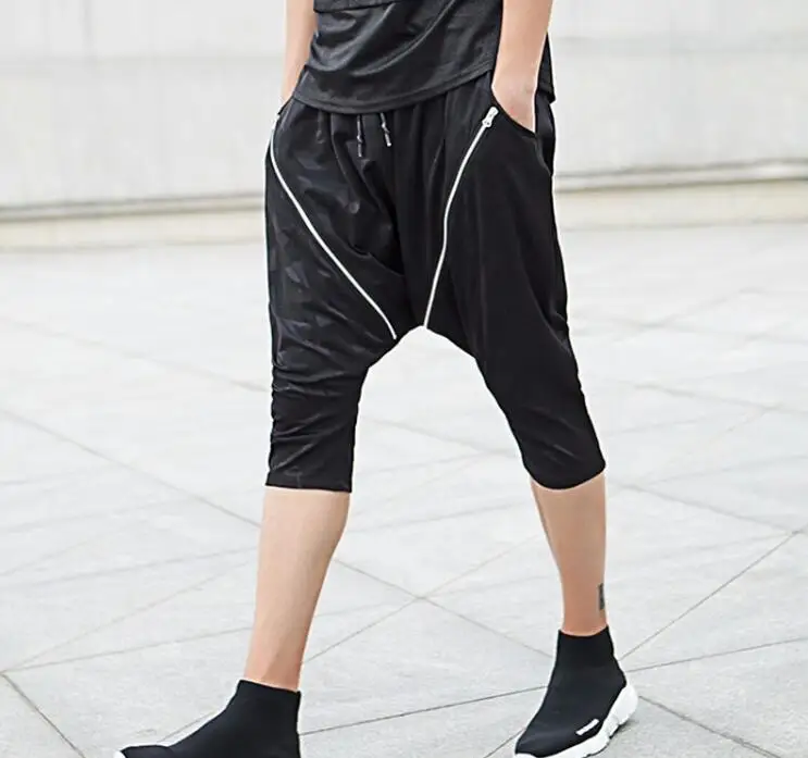 27-34 HOT / Summer Men's New Fashion Personality trend harlan black 7 minutes of fork pants