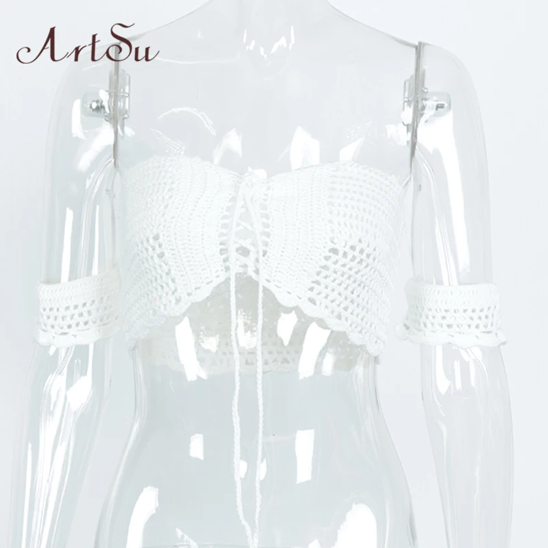 ArtSu сексуальный кроше женский топ Бохо бандажный с открытыми плечами летний