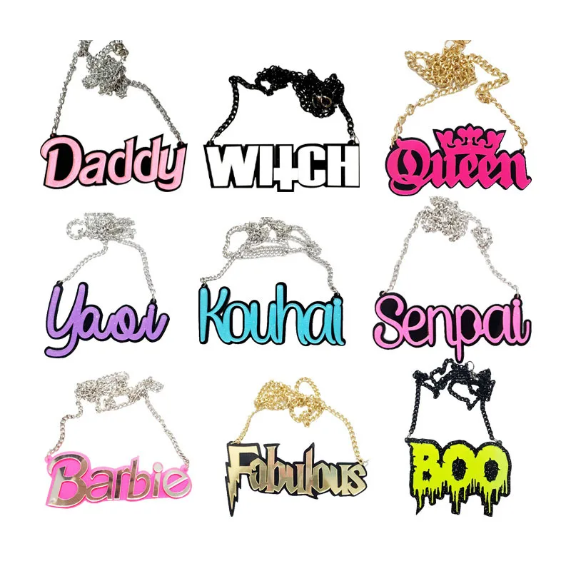 Модное ожерелье-чокер с акриловыми буквами Buffy Kouhai hp Whipme Blam Prettybitch Senpai Zombie Yaoi Crazy Cat Lady Charm Jewelry