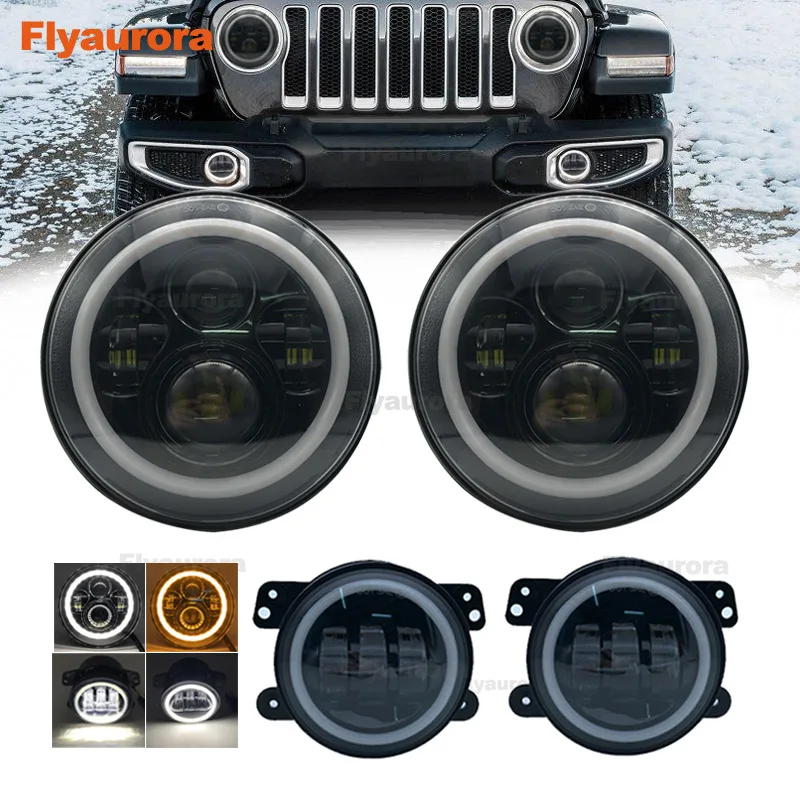 40w black DRL set Комплект 60 Вт 7 дюймов светодиодный фары с 4 дюйма светодиодный фонарь Белый DRL Halo Кольцо для Jeep Wrangler 97- JK TJ для jeep compass - Цвет: 40w black DRL set