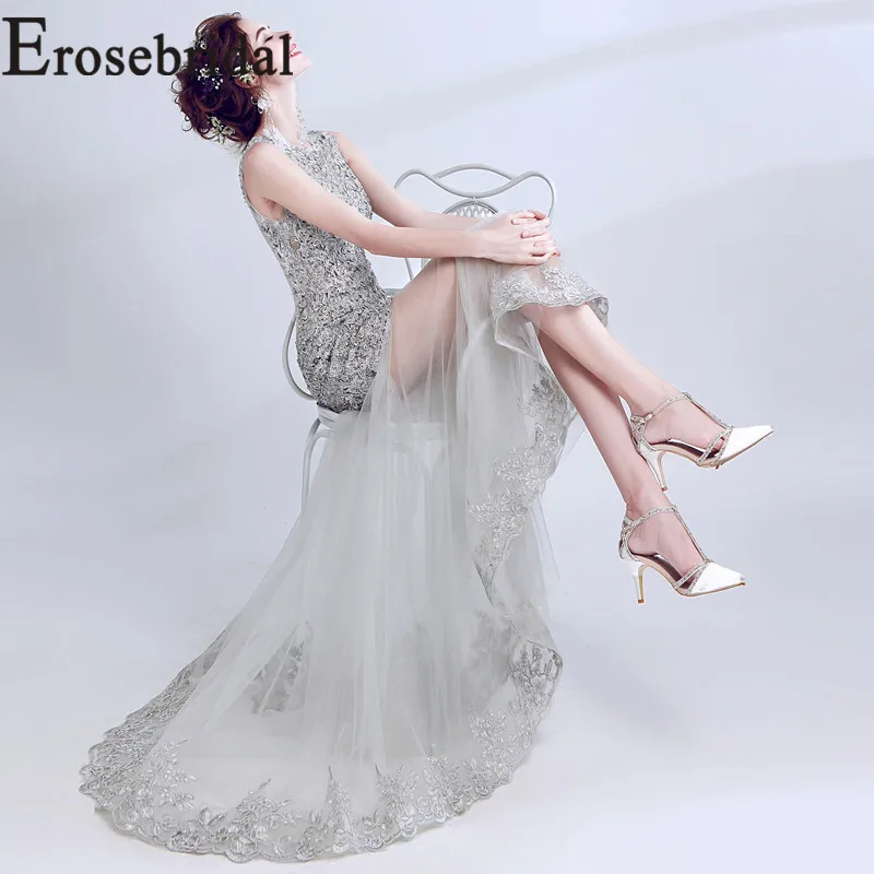 Erosebridal Новое поступление 2019 серебристо серое вечернее платье длинное Тюль