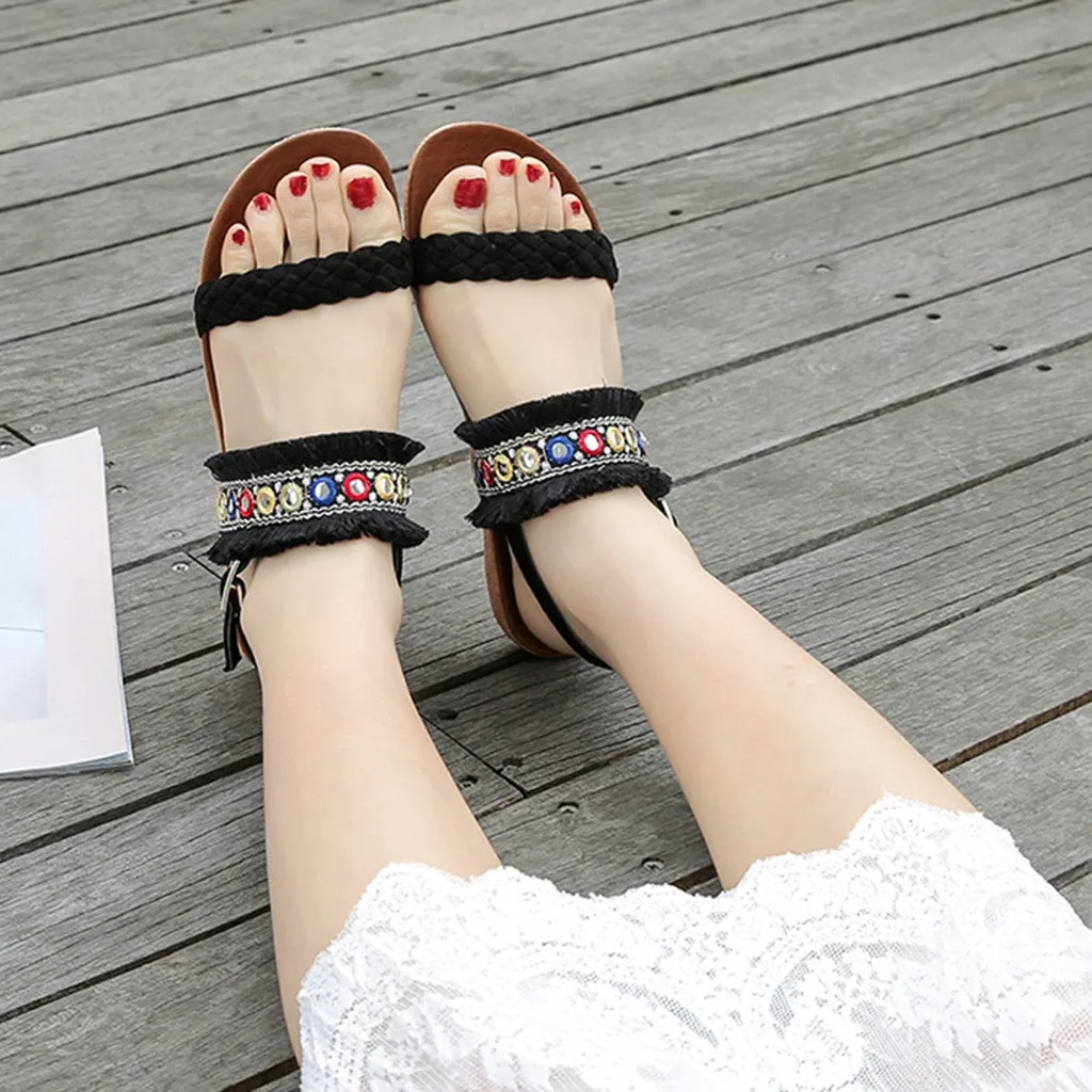 SAGACE/женская пляжная обувь в богемном стиле с бахромой и плетеным ремешком