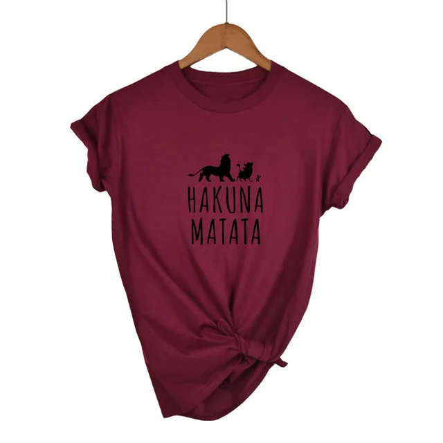 Wine Red-B Hakuna Matata футболка с буквенным принтом Homme Летняя женская футболка с коротким рукавом размера плюс Женский Повседневный Топ из хлопка - Цвет: Wine Red-B