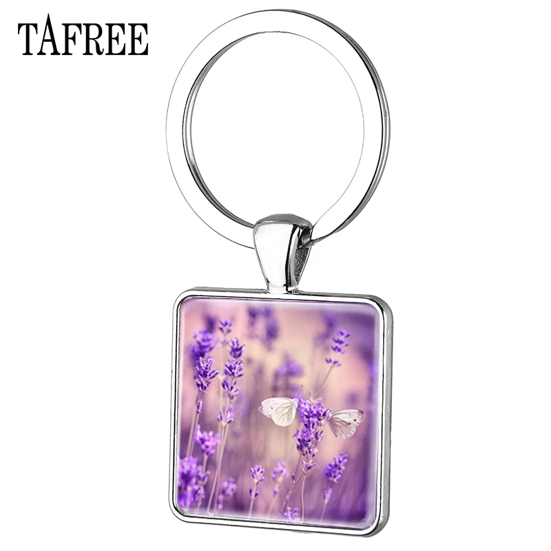TAFREE Модный Фиолетовый Лавандовый кулон квадратный брелок цветок стеклянный фото