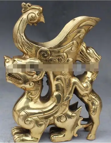 YM 306 9 &quotКитайский Бронзовый Дракон Феникс зверь Zun чаша горшок благовония