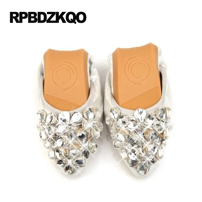 Большой Размеры с украшением в виде кристаллов на резинке туфли лодочки острым