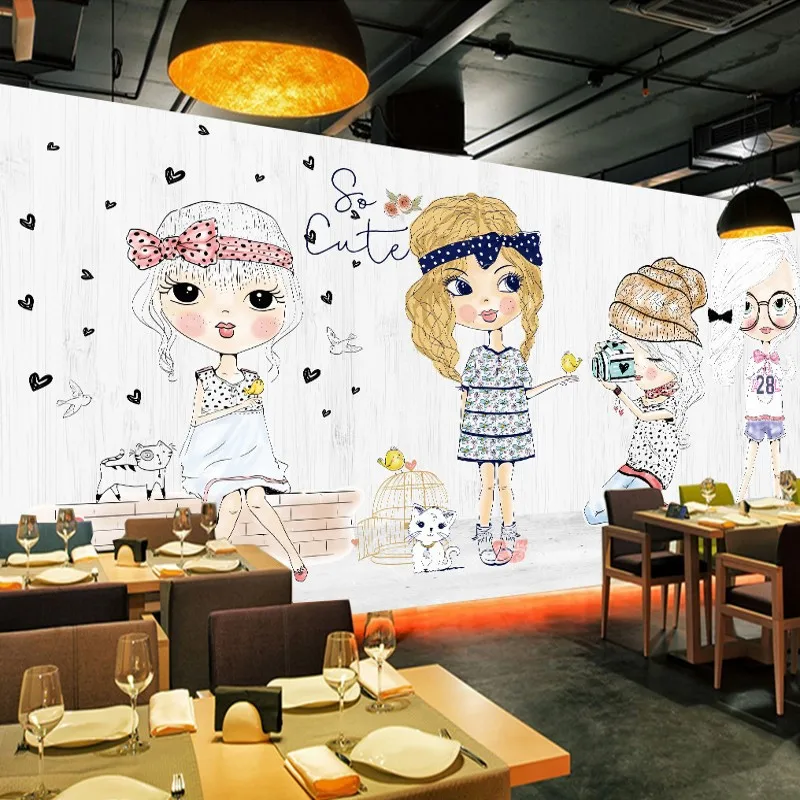 Пользовательские 3D фото обои Мода девушка ручная роспись мультфильм росписи на
