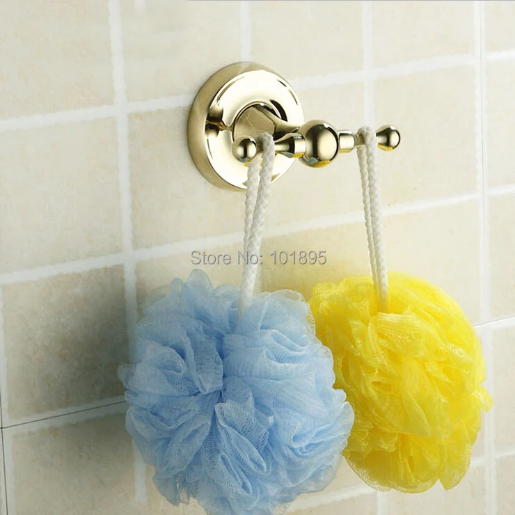 

X16130K-Роскошные Настенные двойные крючки из латуни золотого цвета для халата