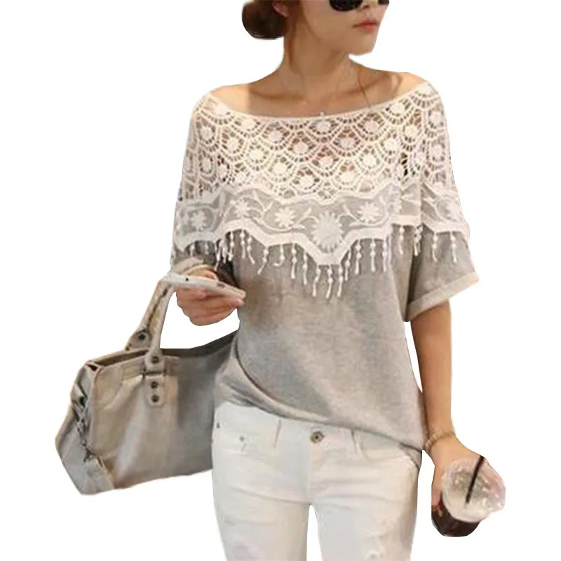 Женская Кружевная футболка с воротником лодочкой и рукавом летучая мышь|t shirt