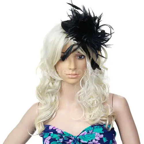 Женский мини топ шляпа костюм заколка для волос w/перо черный|hair clip|mini top hathat hair clips