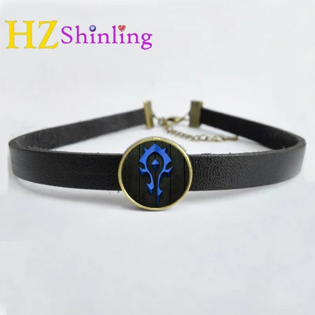 Новинка, World of Warcraft, Орда, ожерелье, кожа, колье, ожерелье, Круглое стекло, Wow, ювелирное изделие, кожаный кулон - Окраска металла: 3