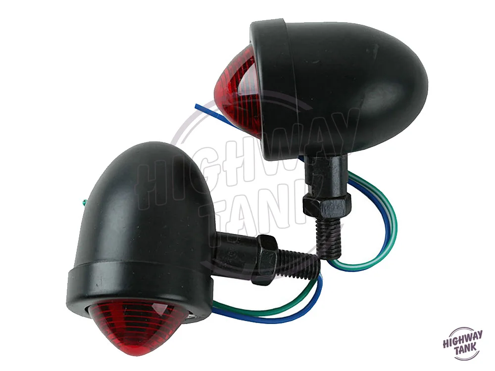 Universal Motorcycle Red Lense Black Turn Signal Case for Harley Cruiser Chopper Custom Bobber |