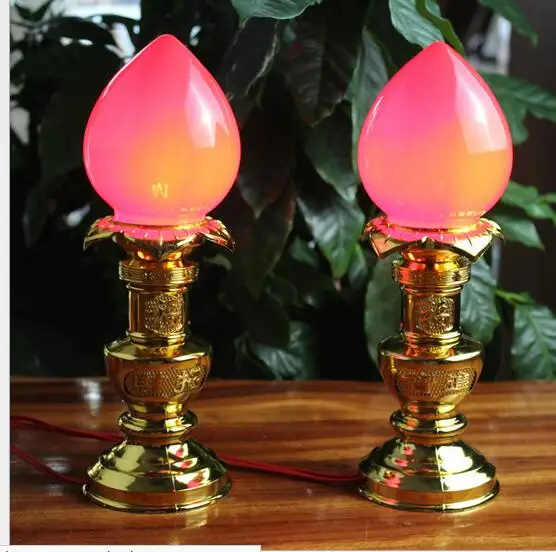 

Factory wholesale 2PC crafts painted gold alloy Metal public ight wave electric candle Zhaocai Buddha Temple wishful lucky lamp
