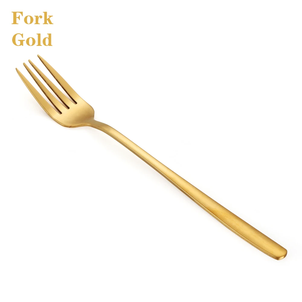 gold Fork 1 шт радужных цветов столовые приборы Корейская ложка с длинной ручкой еда вилка Совок Мороженое Ложки для чая и кофе посуда из нержавеющей стали - Цвет: gold Fork