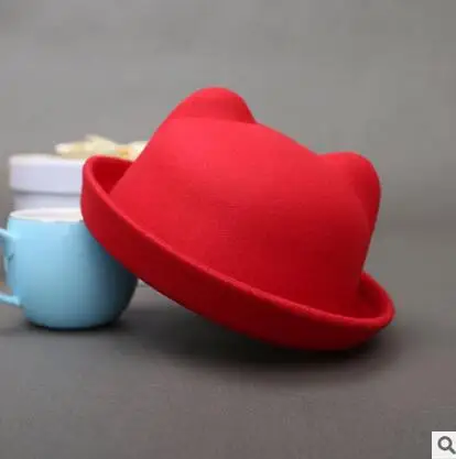 paternity hat fashion wool sense ladies women Fedoras hat retro children cat ears animal hat not deformed Boys Girl sun hat - Цвет: children