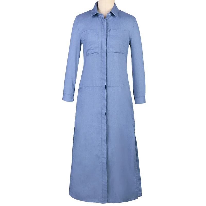 Женское вечернее платье макси ZQLZ осеннее с отложным воротником и длинным рукавом