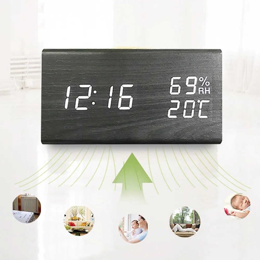 Деревянный Будильник цифровые часы будильник с 3 уровня регулировки Яркость/3