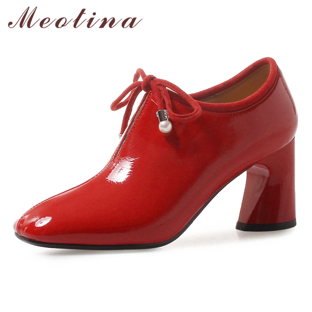 Meotina/женские туфли-лодочки на высоком каблуке туфли из лакированной кожи толстом